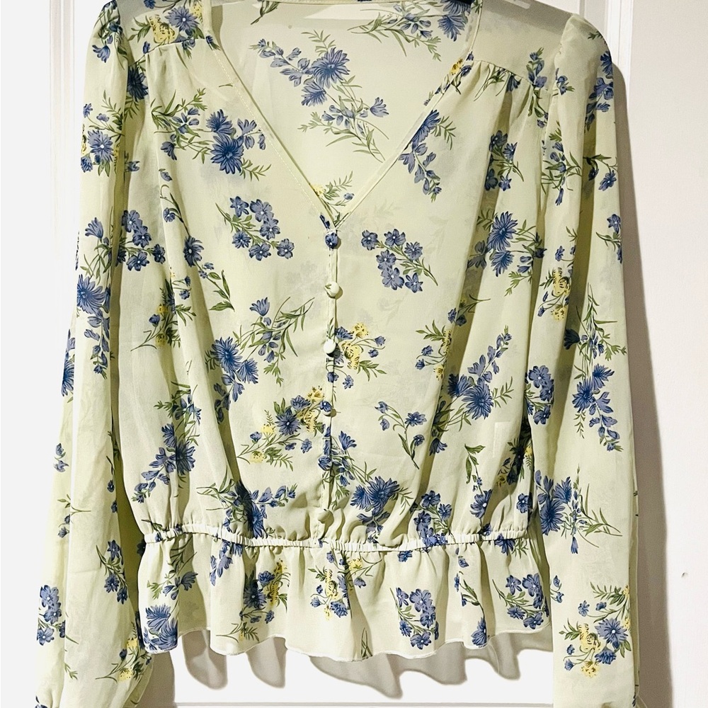 Floral Button-Down Blouse in Blue and Yellow - Picture 2 of 2
